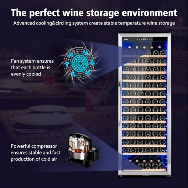 24 Inch Wine Cooler Refrigerator, 179 Bottles Professional Wine Cellars with Powerful Compressor,Quiet Operation and Elegant Design for The Wine Lovers - Image 4