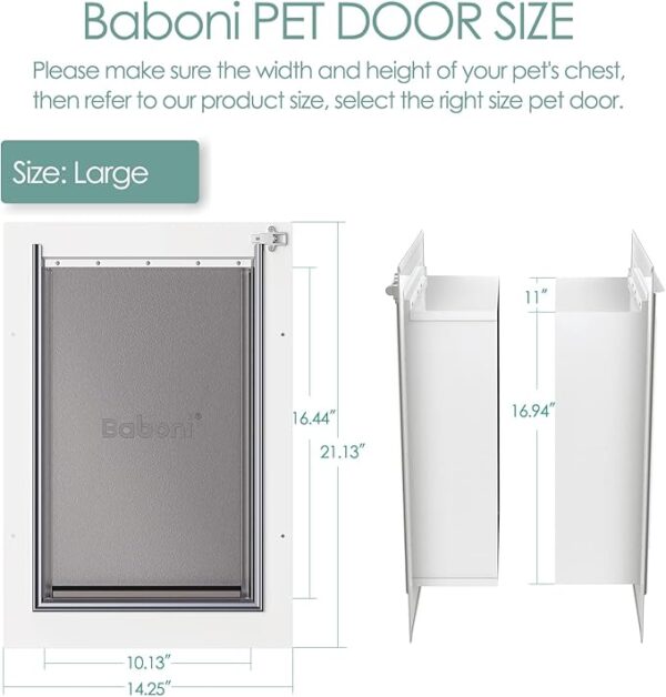 Baboni 3-Flap Pet Door for Wall, Steel Frame and Telescoping Tunnel, Aluminum Lock, Double Flap Dog Door and Cat Door, Strong and Durable (Pets Up to 100 Lb) -Large - Image 3