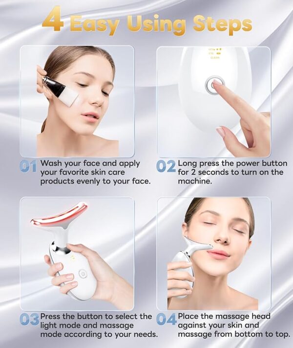 Light Based Multifunctional Facial Massager, 7 Color Portable Face Massager Tool for Skin Care, Glossy White - Image 4