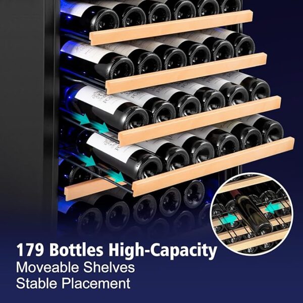 24 Inch Wine Cooler Refrigerator, 179 Bottles Professional Wine Cellars with Powerful Compressor,Quiet Operation and Elegant Design for The Wine Lovers - Image 5