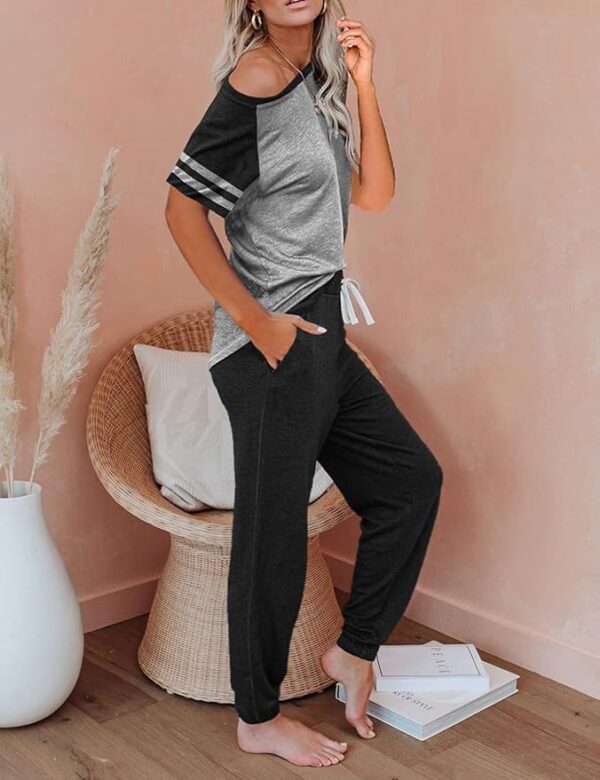 AUTOMET Lounge Sets For Women Two Piece Outfits Loungewear Short Sleeve Crewneck Jogger Pajama Set Sweatpants Tracksuit - Image 3