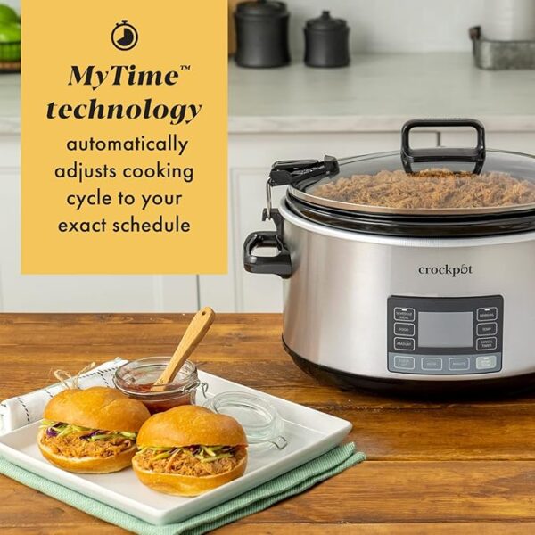 Crock-Pot 7-Quart Slow Cooker, Portable Programmable with Timer, Locking Lid, Stainless Steel; an Essential Kitchen Appliance, Perfect for Families and Gatherings - Image 6