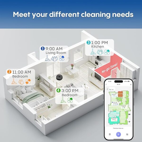 Robot Vacuum and Mop with Mapping, 5000Pa Robotic Vacuums with LiDAR Navigation,No-Go Zones,Wi-Fi/App/Alexa Control, Self-Recharging Vacuum Robot for Pet Hair,Hard Floor,Carpet - Image 7