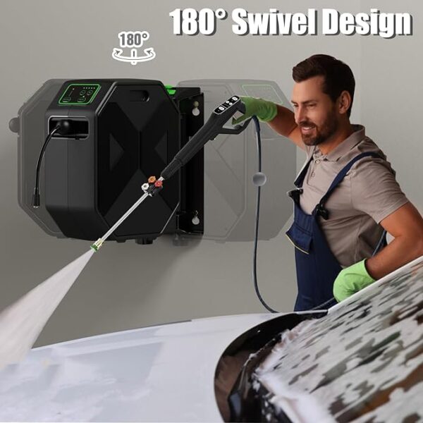 Buyplus Wall Mounted Pressure Washer, 5200PSI 3.2GPM Electric Power Washer, Remote Controlled with 100FT Retractable Hose, GFCI Power Cord, Foam Cannon, 5 Nozzles for Cars, Driveways, Patios, Black - Image 4