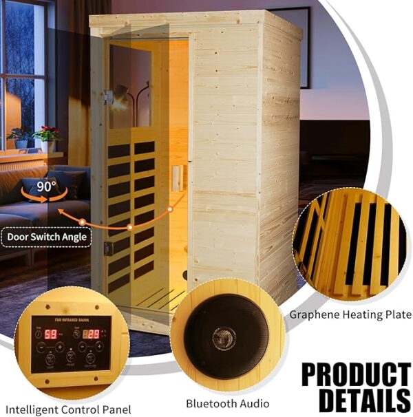 Far Infrared Wooden Sauna Room Home Sauna Spa Dry Saunas Single Person Spa Finland Spruce Wood fit for 7ft Person - Image 4
