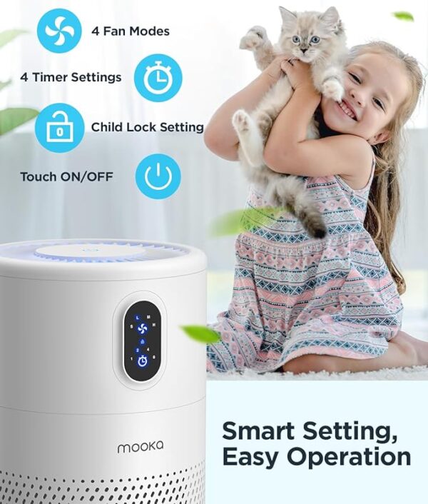MOOKA Air Purifiers for Home Large Room up to 1076 ft², H13 True HEPA Air Filter Cleaner, Odor Eliminator, Remove Smoke Dust Pollen Pet Dander, Night Light(Available for California) - Image 5