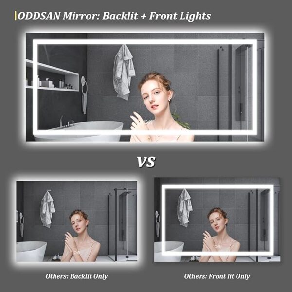 LED Bathroom Mirror for Wall 60x38, Large Lighted Vanity Mirror with Lights, Dimmable, Anti-Fog, Shatter-Proof, ETL Listed (Front + Backlit) - Image 5