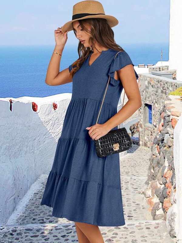 ANRABESS Womens Summer Dress Ruffle Sleeve V Neck Midi Dresses Fashion Casual Fit Flowy Tiered Boho Beach Vacation Sundress - Image 4