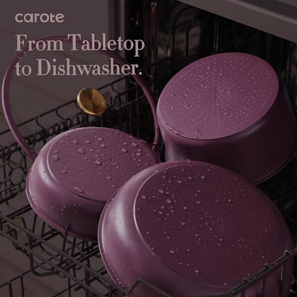 CAROTE 19pcs Pots and Pans Set, Nonstick Cookware Set Detachable Handle, Induction Kitchen Cookware Sets Non Stick with Removable Handle, RV Cookware Set, Gold and Purple - Image 6