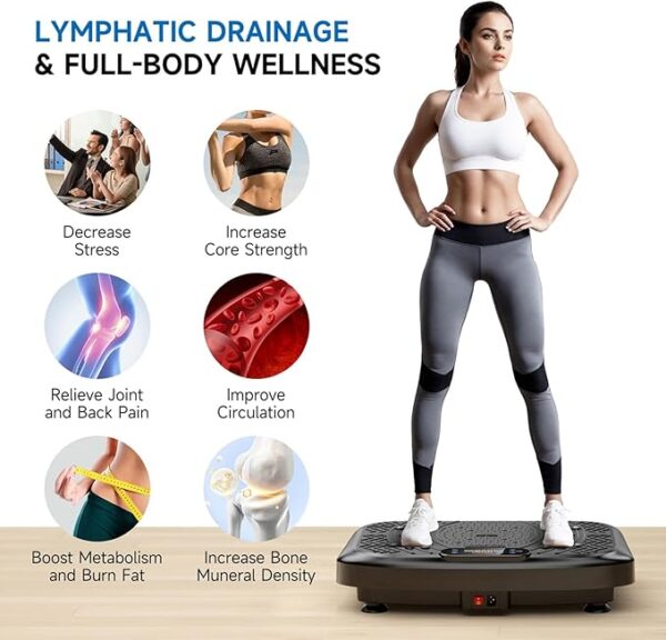 Vibration Plate Exercise Machine Lymphatic Drainage, Full Body Shaking Workout Vibrating Plate Weight Loss, 199 Adjustable Speeds 450 Lbs Capacity Fitness Platform for Women Men - Image 4