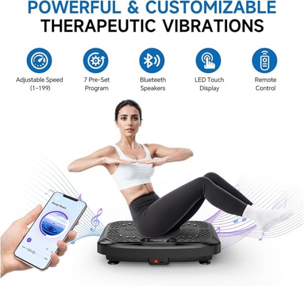 Vibration Plate Exercise Machine Lymphatic Drainage, Full Body Shaking Workout Vibrating Plate Weight Loss, 199 Adjustable Speeds 450 Lbs Capacity Fitness Platform for Women Men - Image 3