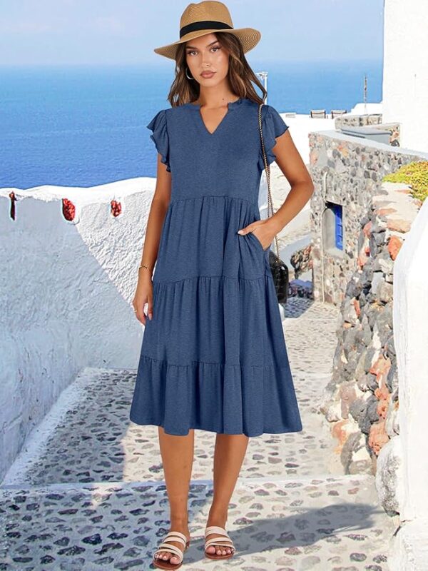 ANRABESS Womens Summer Dress Ruffle Sleeve V Neck Midi Dresses Fashion Casual Fit Flowy Tiered Boho Beach Vacation Sundress - Image 5