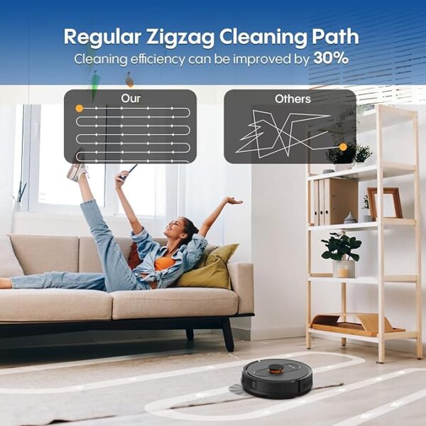 Robot Vacuum and Mop with Mapping, 5000Pa Robotic Vacuums with LiDAR Navigation,No-Go Zones,Wi-Fi/App/Alexa Control, Self-Recharging Vacuum Robot for Pet Hair,Hard Floor,Carpet - Image 4