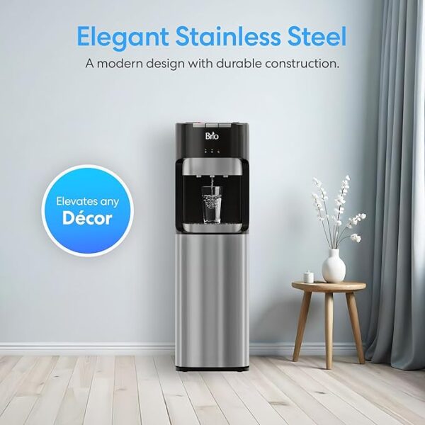 Brio Bottom Loading Water Cooler Dispenser for 5 Gallon Bottles - 3 Temperatures with Hot, Room & Cold Spouts, Child Safety Lock, LED Display with Empty Bottle Alert, Stainless Steel - Image 5