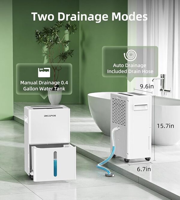 Bicepos 1500 sq.ft Dehumidifier for Basement, 21 Pints Dehumidifiers for Home with Drain Hose, Continuous Drainage, Washable Filter, Intelligent Humidistat for Bedroom, Large Room, White - Image 4