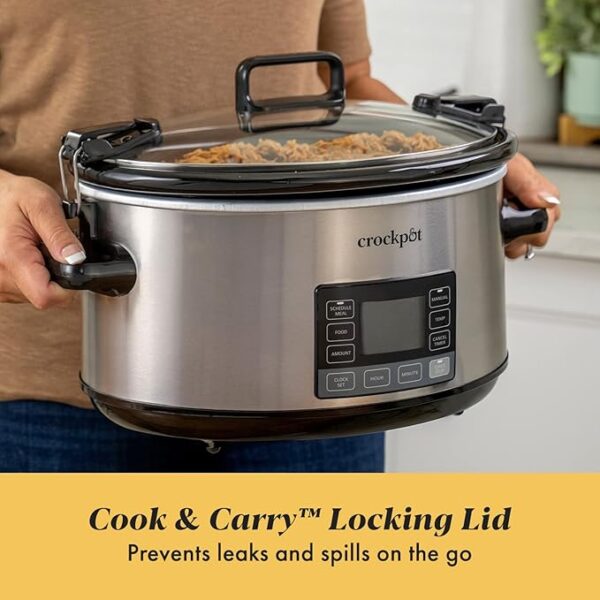 Crock-Pot 7-Quart Slow Cooker, Portable Programmable with Timer, Locking Lid, Stainless Steel; an Essential Kitchen Appliance, Perfect for Families and Gatherings - Image 4