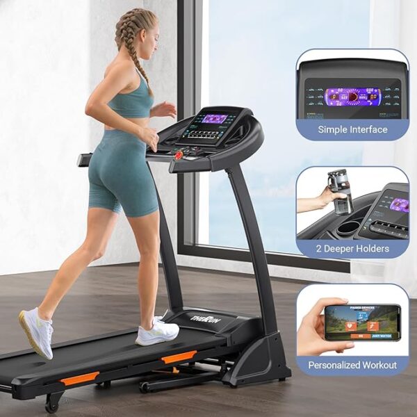 THERUN Incline Treadmill for Running and Walking, 300 lbs Weight Capacity Folding Treadmill with 0-15% Auto Incline, Wide Belt, 3.5HP, App, Heart Rate - Image 3