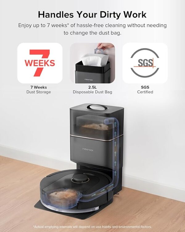 roborock Q5 Pro+ Robot Vacuum and Mop, Self-Emptying, 5500 Pa Max Suction, DuoRoller Brush, Hands-Free Cleaning for up to 7 Weeks, Precise Navigation, Perfect for Hard Floors, Carpets, and Pet Hair - Image 6