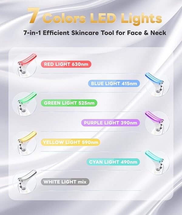 Light Based Multifunctional Facial Massager, 7 Color Portable Face Massager Tool for Skin Care, Glossy White - Image 6