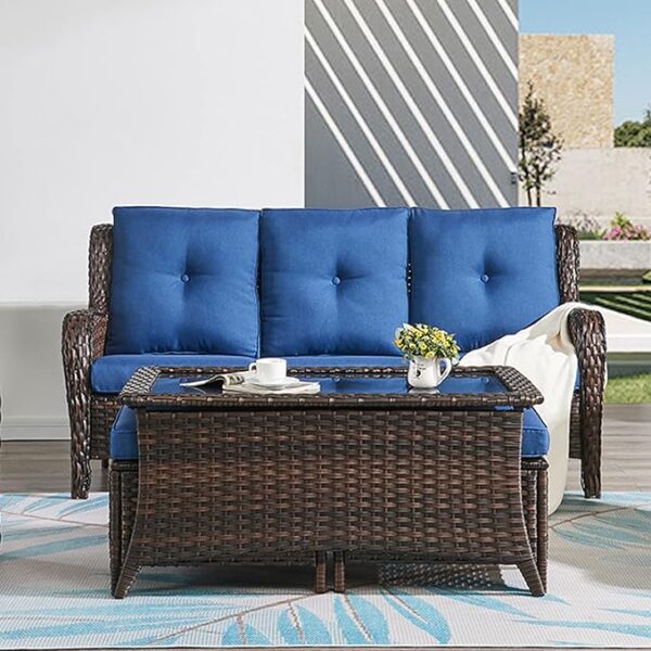 HUMMUH Patio Furniture 6 Pieces Outdoor Furniture Set Wicker Outdoor Sectional Sofa with Swivel Rocking Chairs,Patio Ottomans,Patio Coffee Table - Image 3