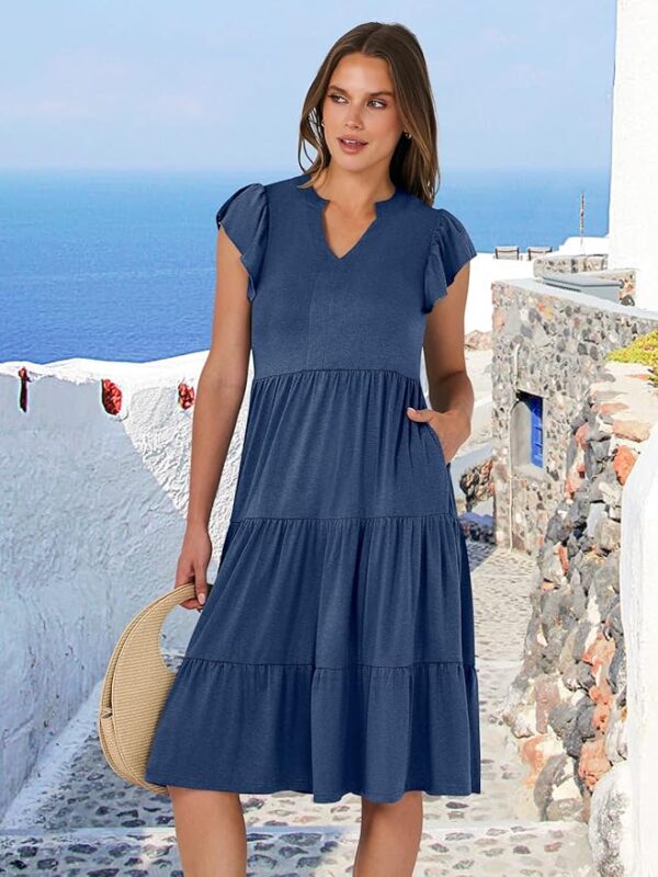 ANRABESS Womens Summer Dress Ruffle Sleeve V Neck Midi Dresses Fashion Casual Fit Flowy Tiered Boho Beach Vacation Sundress - Image 2