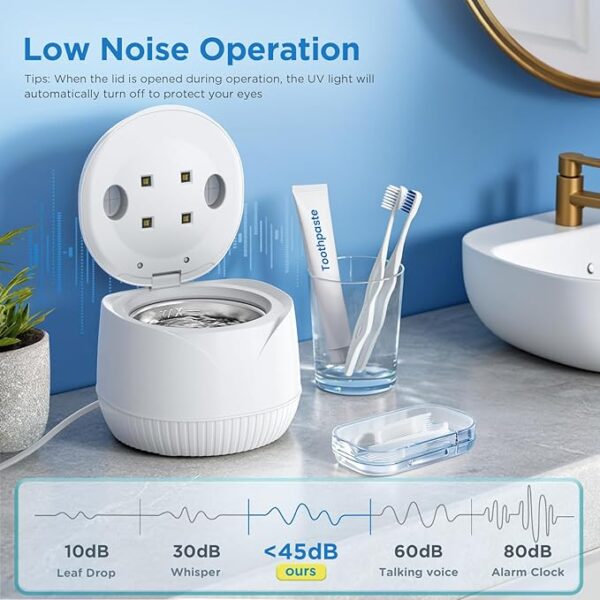 Dental Ultrasonic Retainer Cleaner Machine - Dental Cleaning Pod for Denture, Mouth Guard, Aligner, Night Guard, Braces, Toothbrush Heads, Jewelry, 45kHz Retainer Cleaner with Digital Timer & 200ML - Image 2