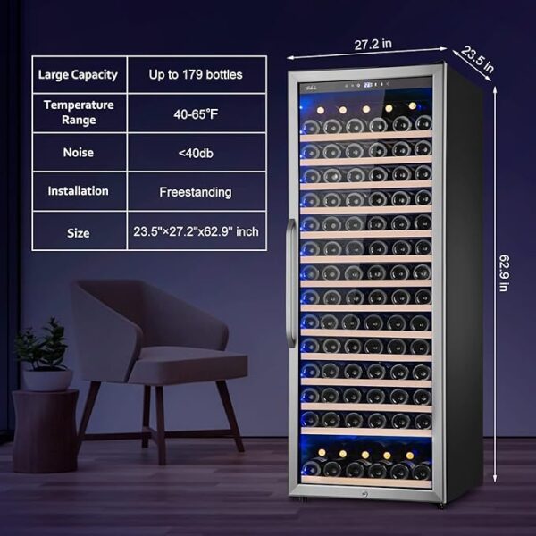 24 Inch Wine Cooler Refrigerator, 179 Bottles Professional Wine Cellars with Powerful Compressor,Quiet Operation and Elegant Design for The Wine Lovers - Image 2