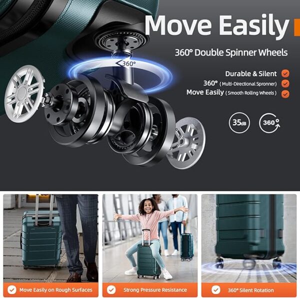 SHOWKOO Luggage Sets Expandable Suitcase Double Wheels TSA Lock (ArmyGreen) - Image 5