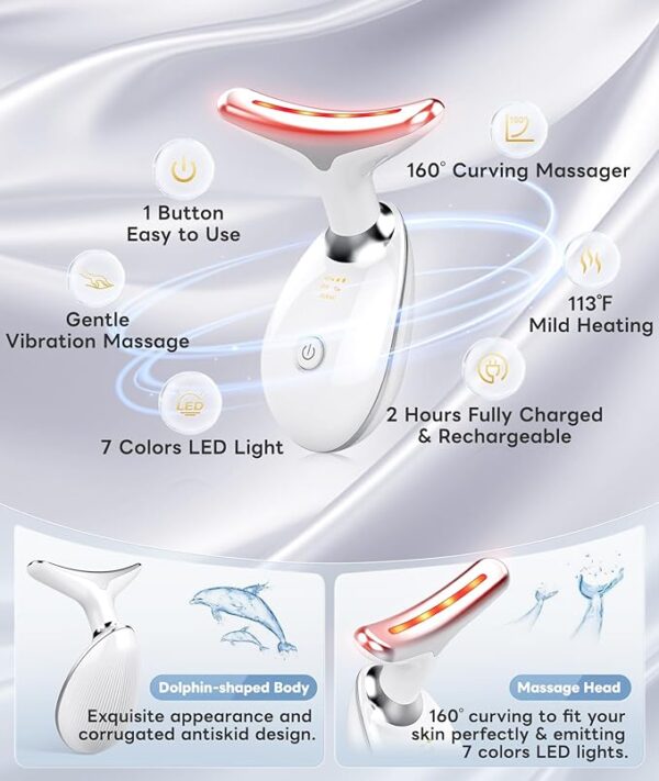 Light Based Multifunctional Facial Massager, 7 Color Portable Face Massager Tool for Skin Care, Glossy White - Image 3