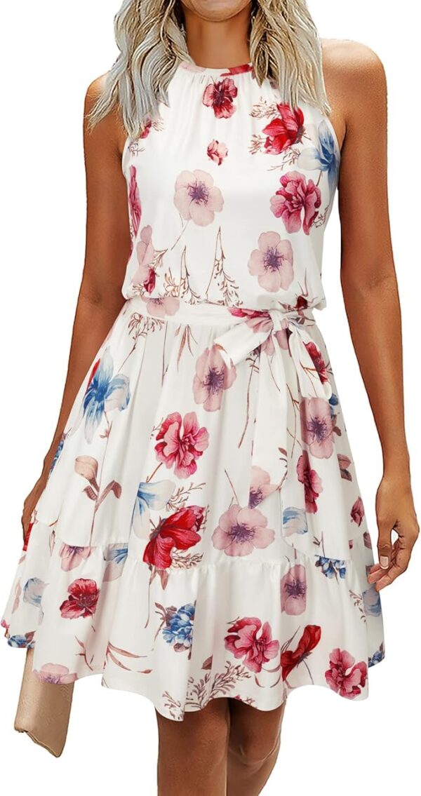 Newshows Womens 2025 Summer Dress Halter Wedding Guest Casual Beach Vacation Outfits Belted Sundresses with Pockets - Image 6