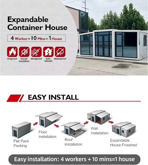 Tiny Homes for Sale Prefab, 40ft Expandable Container House Steel Portable Prefabricated Villa Tiny Home to Live in for Adults with 2-3 Bedrooms, 1 Full Equiped Bathroom and Kitchen Modular House - Image 5