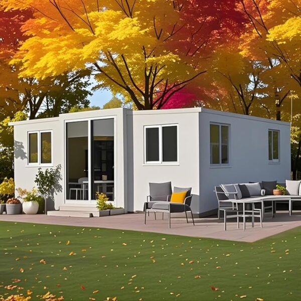 Modular Prefab Tiny Home for Sale, 20ft Portable Expandable Container House with 2 Bedrooms, 1 Full Equipped Bathroom & Kitchen, Prefabricated Tiny House to Live in for Adults Mobile Foldable Home
