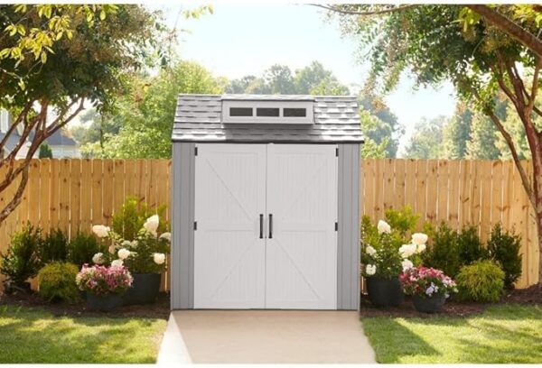 Rubbermaid Resin Outdoor Storage Shed With Floor (7 x 7 Ft), Weather Resistant, Gray, Organization for Home/Backyard/Garden Tools/Lawn Mower/Bike Storage/Pool Supplies - Image 5