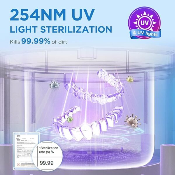 Dental Ultrasonic Retainer Cleaner Machine - Dental Cleaning Pod for Denture, Mouth Guard, Aligner, Night Guard, Braces, Toothbrush Heads, Jewelry, 45kHz Retainer Cleaner with Digital Timer & 200ML - Image 3