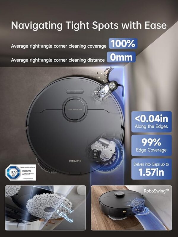 DREAME X40 Ultra Robotic Vacuum with Removable & Liftable Mop, 12,000Pa Suction, Side Brush Extensive Cleaning, 158°F Mop & Washboard Self Cleaning, Auto-Empty, Auto Refill, liftable Brushes - Image 5