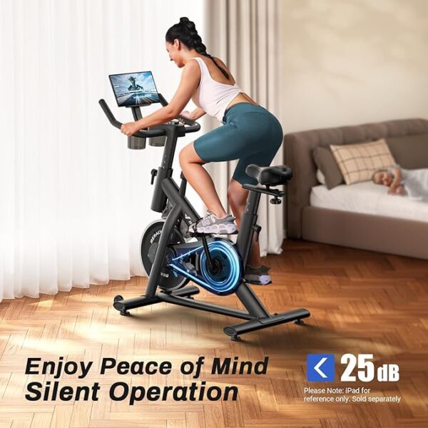 MERACH Exercise Bike, Brake Pad Stationary Bike with Exclusive App, Low Noise Indoor Cycling Bike with 300lbs Weight Capacity, Tablet Mount and Fitness Courses for Weight Loss - Image 6