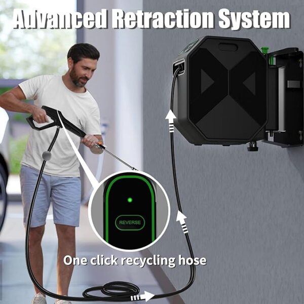 Buyplus Wall Mounted Pressure Washer, 5200PSI 3.2GPM Electric Power Washer, Remote Controlled with 100FT Retractable Hose, GFCI Power Cord, Foam Cannon, 5 Nozzles for Cars, Driveways, Patios, Black - Image 5
