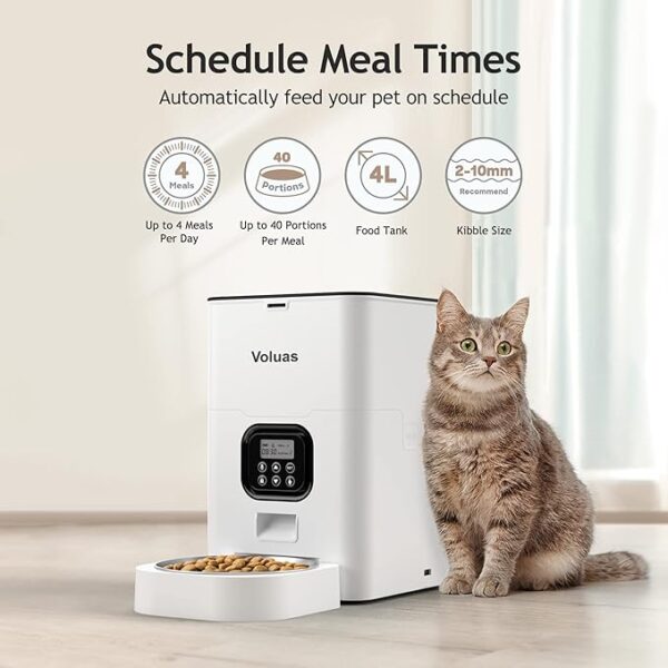 VOLUAS Automatic Cat Feeders - Timed Pet Feeder for Cats and Dogs with Dry Food Dispenser, Desiccant Bag, Programmable Portion Control, 4 Daily Meals, 10s Voice Recorder - Image 4