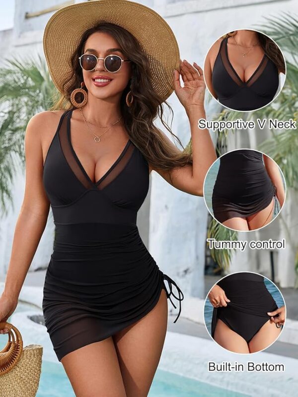 Blooming Jelly Women One Piece Swim Dress Tummy Control Swimsuits Slimming Mesh Sheer Sarong Wraps Bathing Suit - Image 5