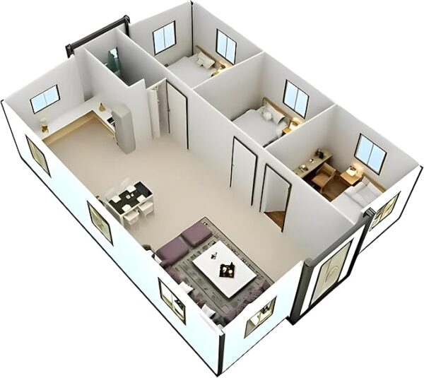 20FT Prefab House,Portable Container House to Live in with 3 Bedroom,1 Full Equiped Bathroom and Kitchen,Prefabricated Tiny House for Living,Foldable Mobile Home, Office - Image 4