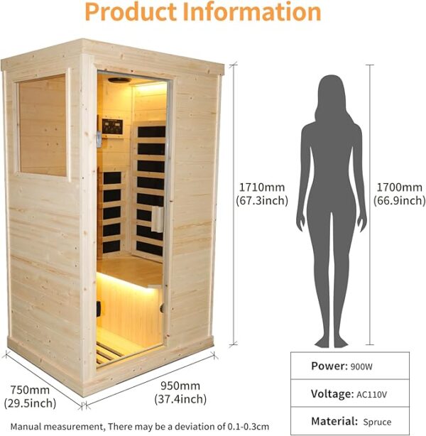 Far Infrared Wooden Sauna Room Home Sauna Spa Dry Saunas Single Person Spa Finland Spruce Wood fit for 7ft Person - Image 5