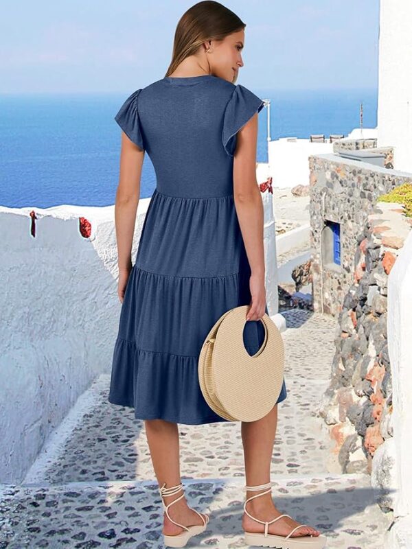 ANRABESS Womens Summer Dress Ruffle Sleeve V Neck Midi Dresses Fashion Casual Fit Flowy Tiered Boho Beach Vacation Sundress - Image 6
