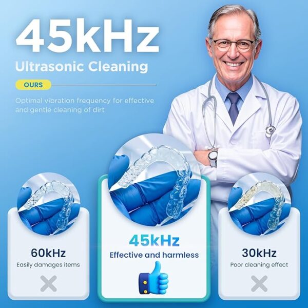 Dental Ultrasonic Retainer Cleaner Machine - Dental Cleaning Pod for Denture, Mouth Guard, Aligner, Night Guard, Braces, Toothbrush Heads, Jewelry, 45kHz Retainer Cleaner with Digital Timer & 200ML - Image 6