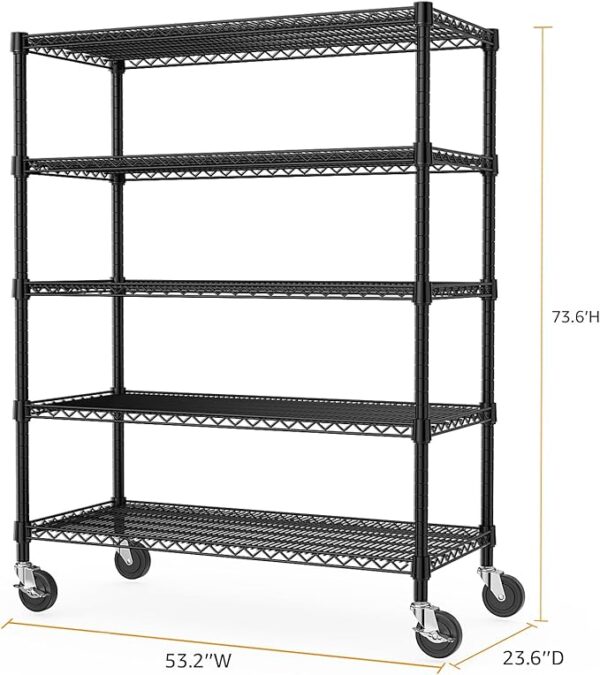 Garage Shelving 5 Tier Industrial Metal Shelving Units for Commercial, Basement, Pantry, Warehouse, School, Black Heavy Duty Easy Assembly 23.6" D x 53.2" W x 73.6" H - Image 2