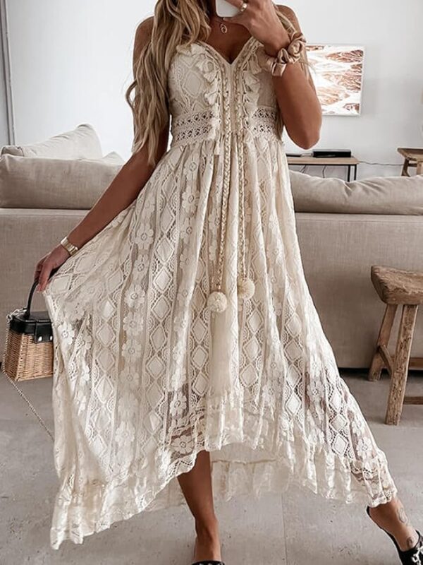 CUPSHE Women's Summer Dresses Sleeveless Lace Casual Tassel Beach Spaghetti Straps Flowy Maxi Sun Dress - Image 5