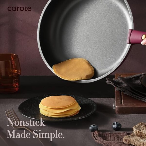 CAROTE 19pcs Pots and Pans Set, Nonstick Cookware Set Detachable Handle, Induction Kitchen Cookware Sets Non Stick with Removable Handle, RV Cookware Set, Gold and Purple - Image 4