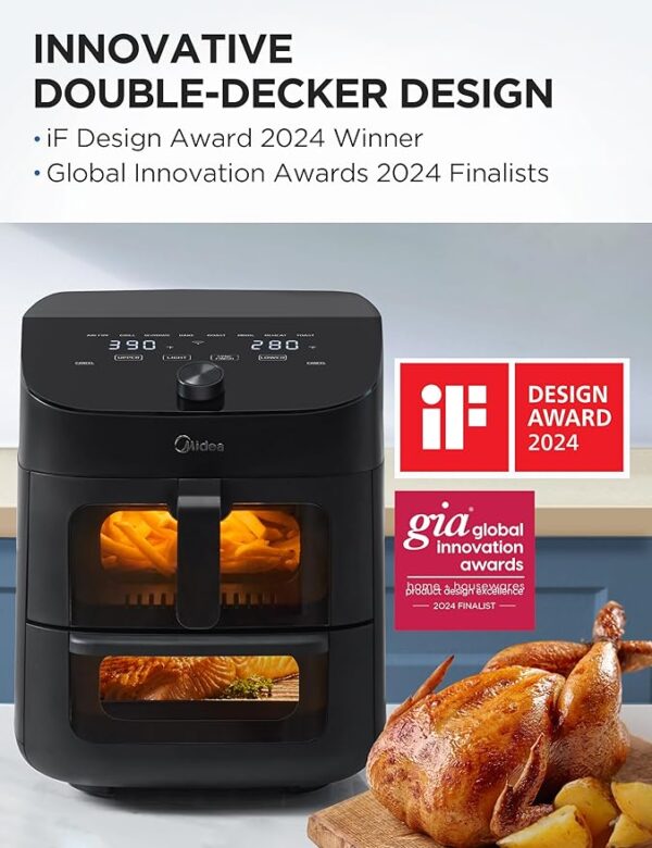 Midea Dual Basket Air Fryer Oven 11 Quart 8 in 1 Functions, Clear Window, Smart Sync Finish, Works with Alexa, Wi-Fi Connectivity, 50+ App Recipes for family meals, Bake, Roast, Grill, Broil, Toast - Image 6