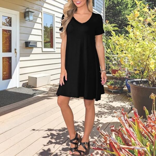 Women's Casual T Shirt Dress Summer Short Sleeve Swing Dresses with Pockets - Image 4