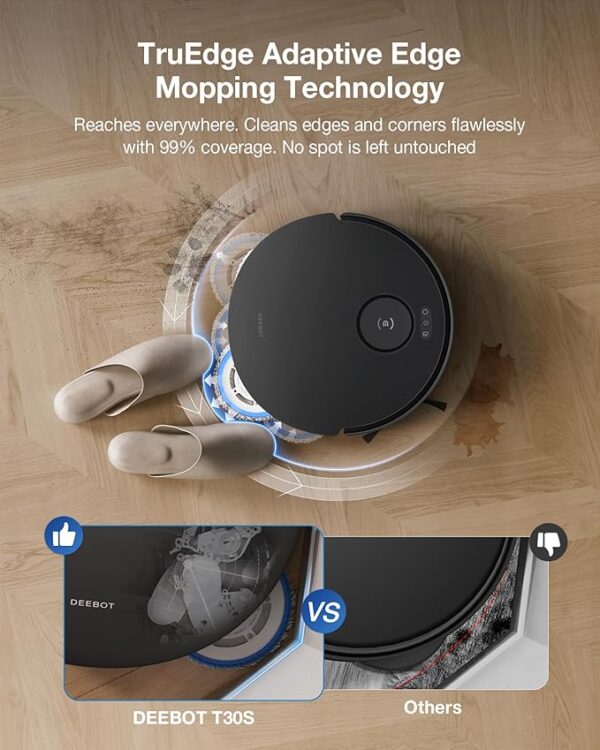 ECOVACS DEEBOT T30S Robot Vacuum and Mop, 11000Pa, ZeroTangle Technology, TruEdge Adaptive Edge Mopping, Hot Water Mop Washing, Self-Emptying, Self Refilling, Auto-Mop Lifting, Obstacle Avoidance - Image 5
