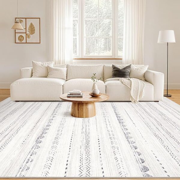 10x14 Area Rugs Living Room: Washable Boho Large Neutral Modern Soft Stain Resistant Farmhouse Indoor Floor Rug Non Slip Accent Carpet for Bedroom Nursery Kids Playroom Office Dining Room- Gray - Image 2